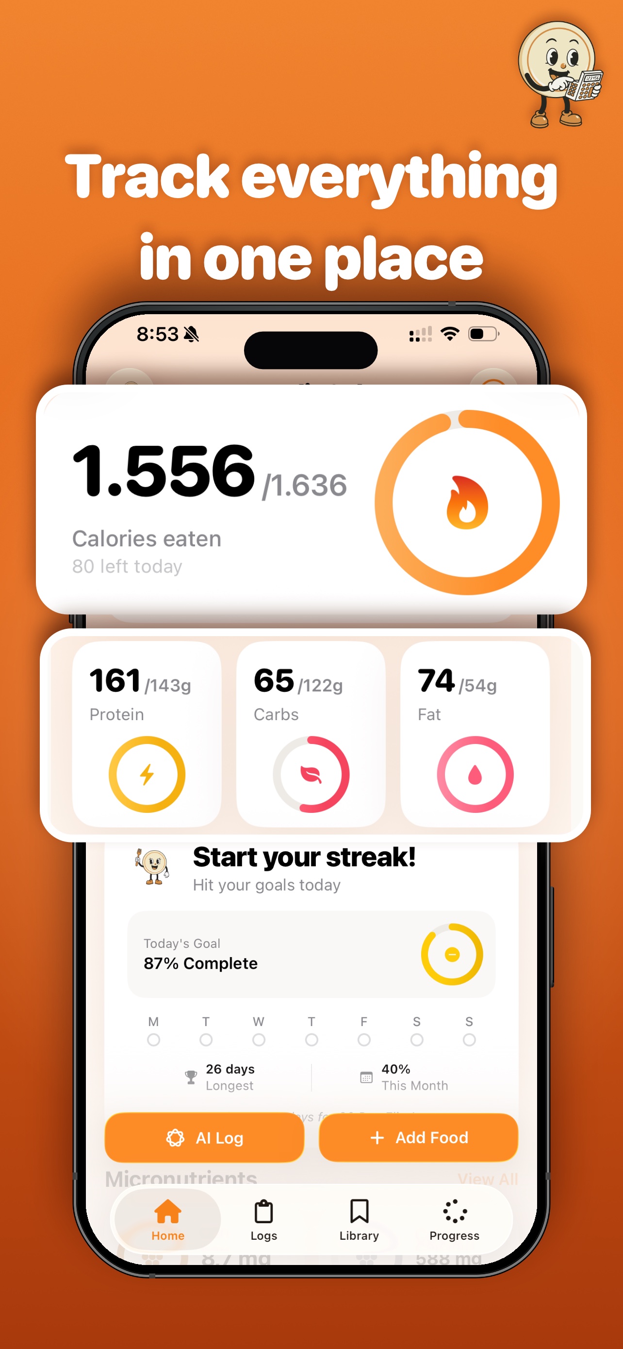 FoodieCalc daily nutrition dashboard
