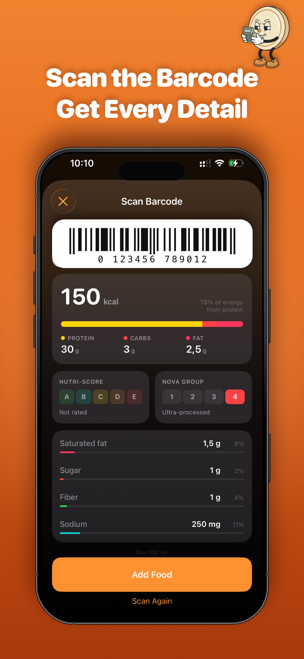 FoodieCalc barcode nutrition details