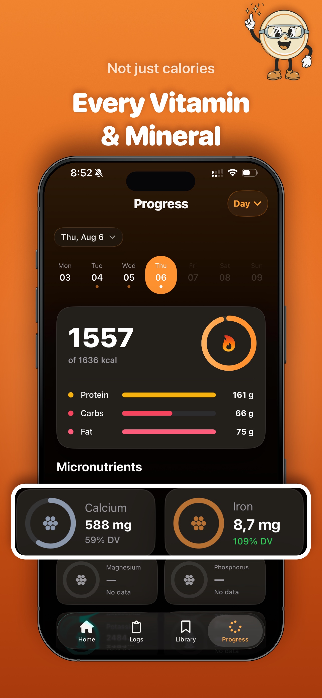 FoodieCalc vitamins and minerals progress screen